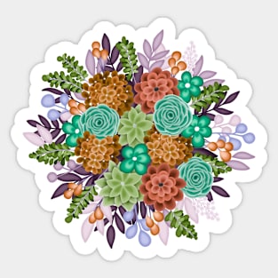 Orange and teal Floral bouquet Sticker